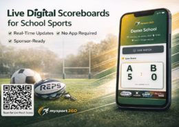 Live digital scoreboard for school sports with real-time scoring and sponsor integration