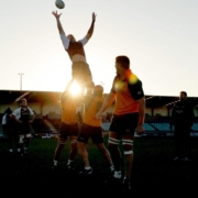 South African rugby field at sunset representing mySport360 digital rugby club management platform